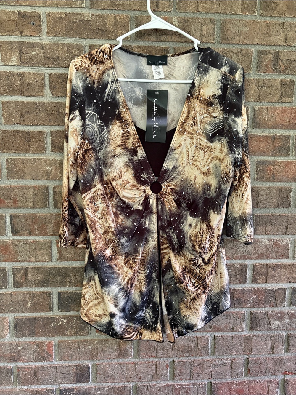 Brown Multi-Print V-Neck Knot Front Tunic